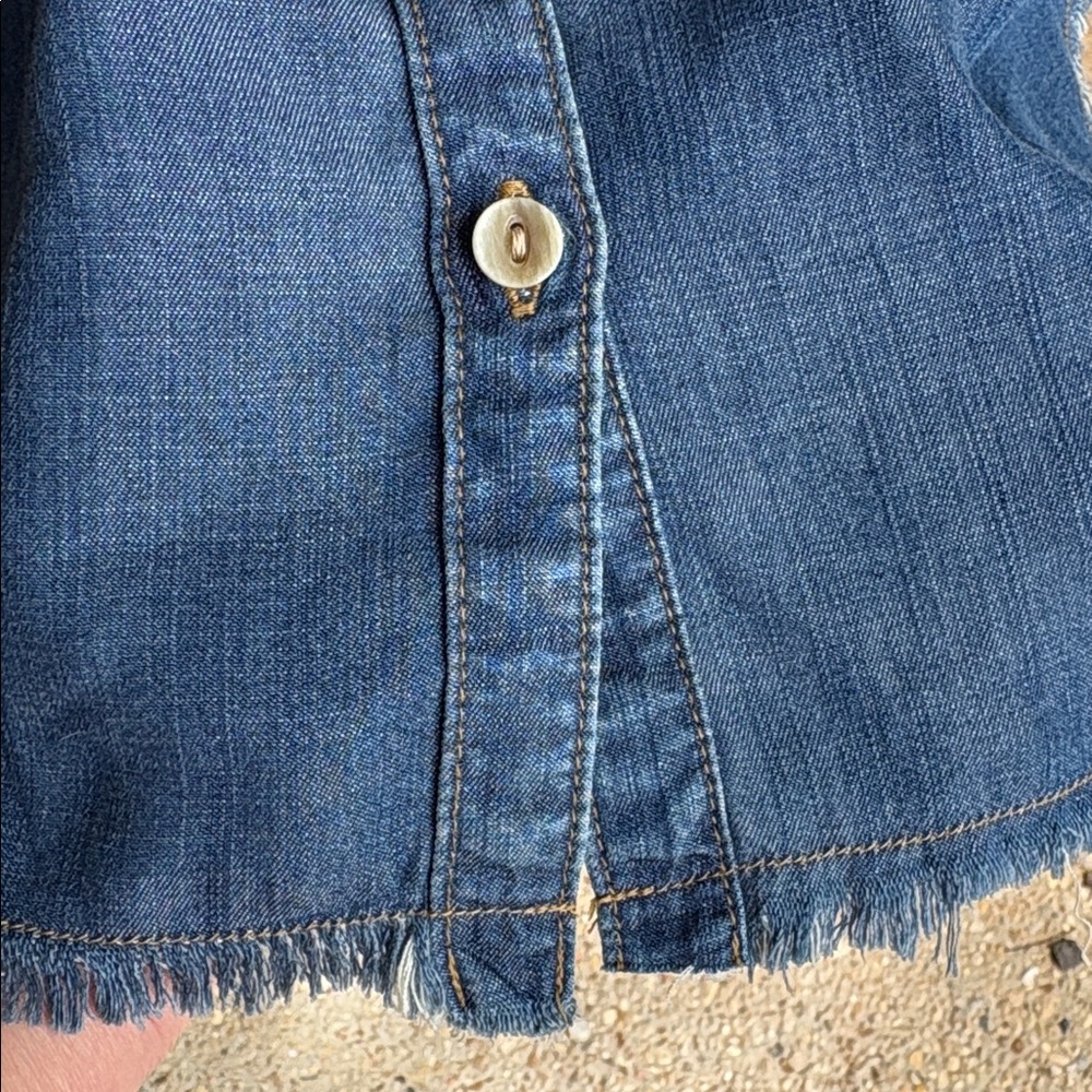 cloth & stone small Denim look collared shirt dress button down frayed pockets - Picture 4 of 15
